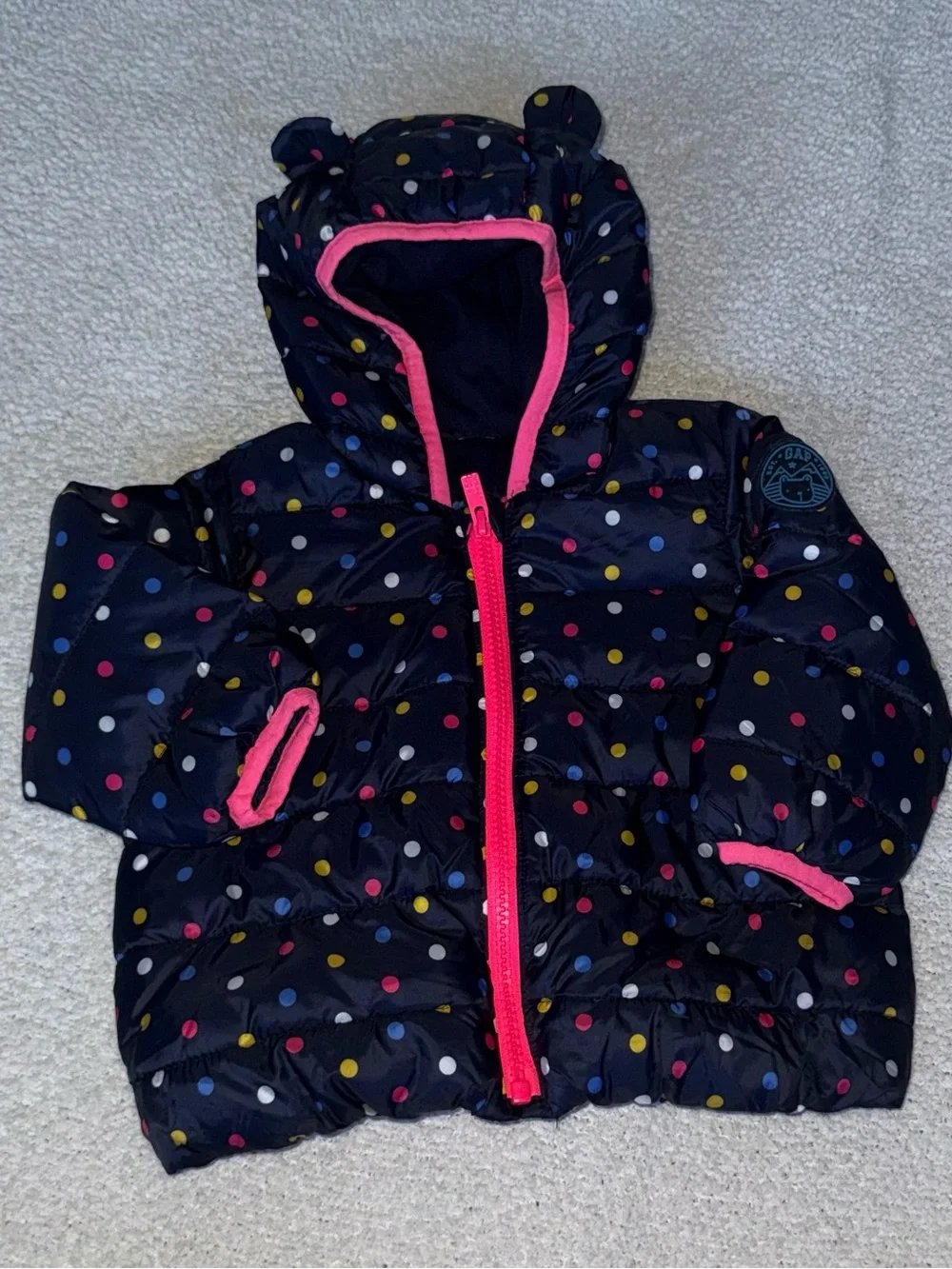 Baby Gap Puffer Jacket Polka Dot Hooded Coat Bear Ears 12-18M
